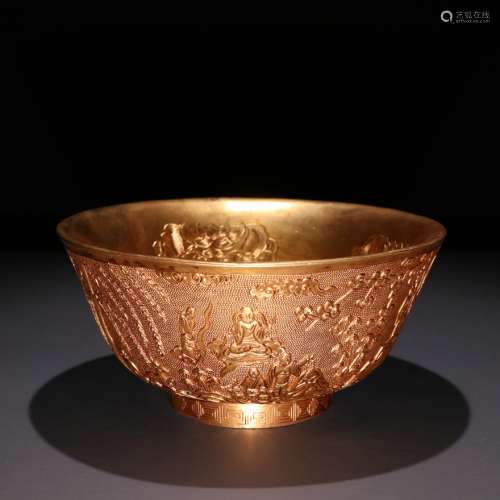 清 铜鎏金錾十八罗汉纹碗