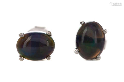 A PAIR OF BLACK OPAL EARRINGS