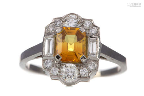 A CERTIFICATED YELLOW SAPPHIRE AND DIAMOND RING