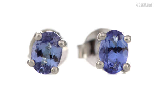 A PAIR OF TANZANITE STUD EARRINGS