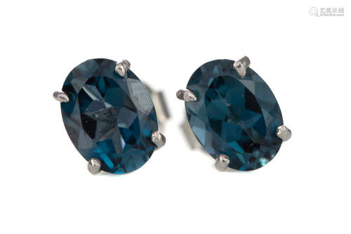 A PAIR OF LONDON BLUE TOPAZ EARRINGS