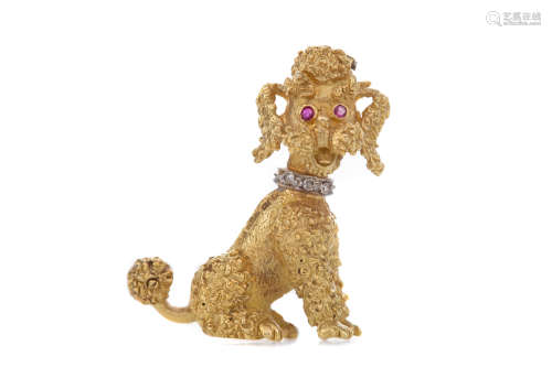RUBY AND DIAMOND SET POODLE BROOCH