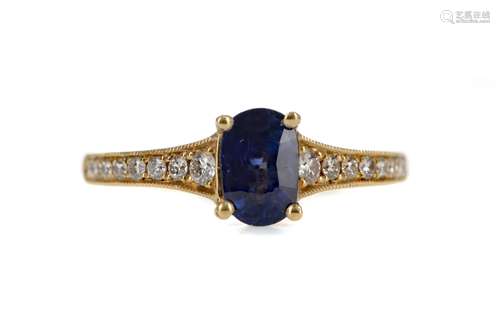 A SAPPHIRE AND DIAMOND RING