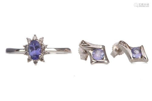 TANZANITE FLOWER CLUSTER RING ALONG WITH A PAIR OF GEM SET E...