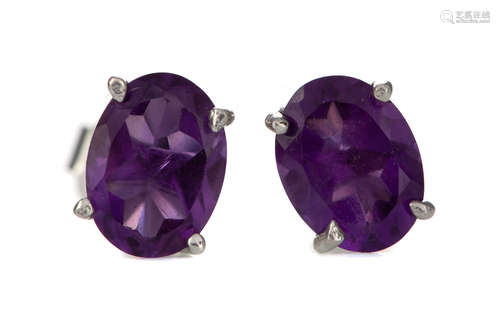 A PAIR OF AMETHYST EARRINGS