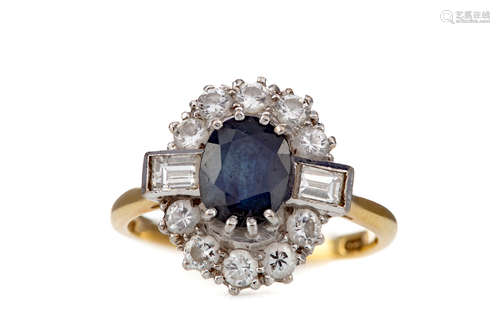 A SAPPHIRE AND DIAMOND RING