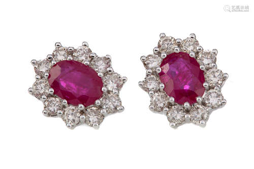 A PAIR OF RUBY AND DIAMOND EARRINGS