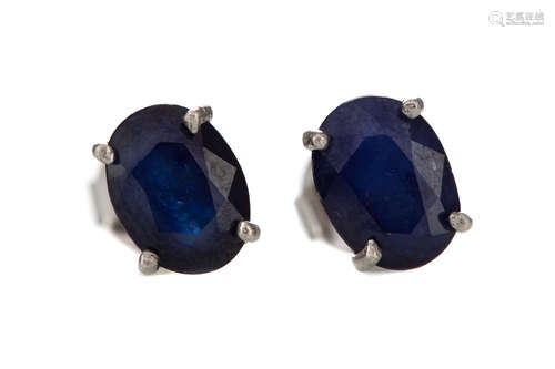 A PAIR OF TREATED SAPPHIRE EARRINGS