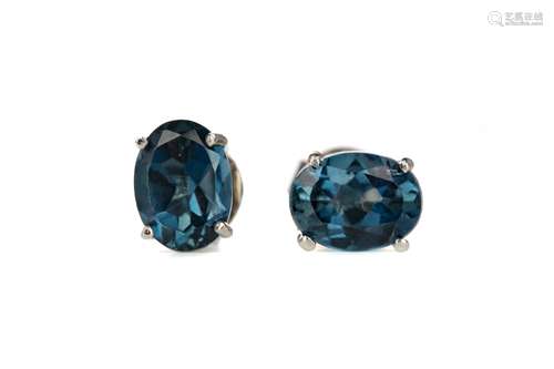 A PAIR OF LONDON BLUE TOPAZ STUD EARRINGS