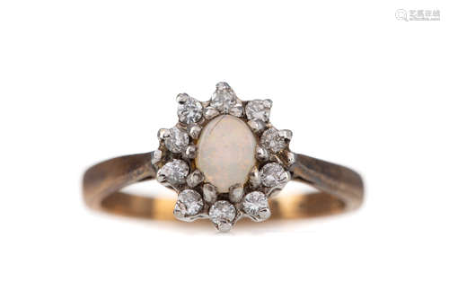 AN OPAL AND DIAMOND CLUSTER RING