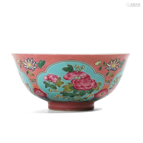 A ENAMELLED PINK-GROUND FALANGCAI FLORAL BOWL