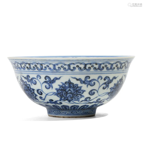 A BLUE AND WHITE 'LOTUS SCROLL' BOWL