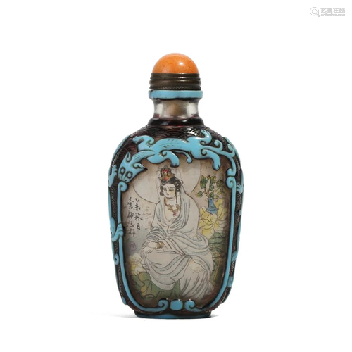 AN INSIDE-PAINTED GLASS SNUFF BOTTLE