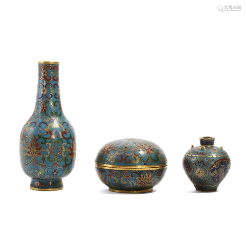 THREE CLOISONNE ENAMEL BRONZE VESSELS