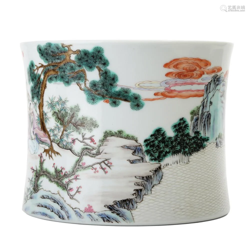 A FAMILLE-ROSE 'LANDSCAPE' BRUSHPOT