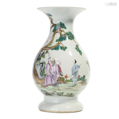 A FAMILLE-ROSE 'SCHOLARS UNDER PINE TREE' VASE