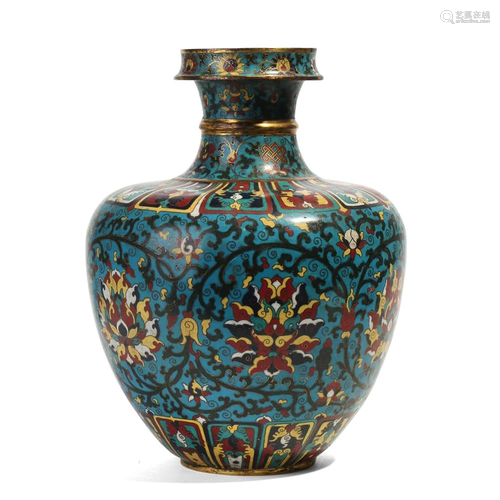 A CLOISONNE ENAMEL 'LOTUS SCROLL' VASE