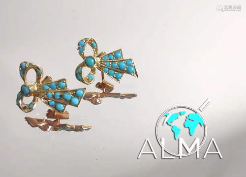 Persian earrings, 21K gold inlaid with turquoise stones
