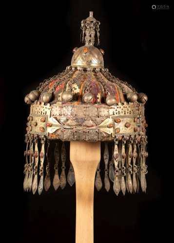 A ceremonial fabric and silver headdress - Turkestan -