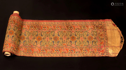 An antique Turban fabric made of silk and gold thread