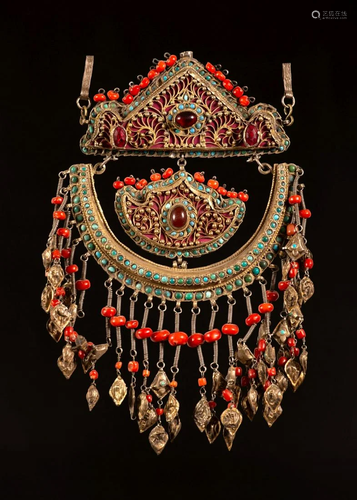 A gilt silver and coral unique and rare shokila