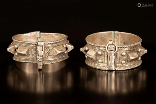 two Palestinian silver cuff bracelets Be'er Sheva early