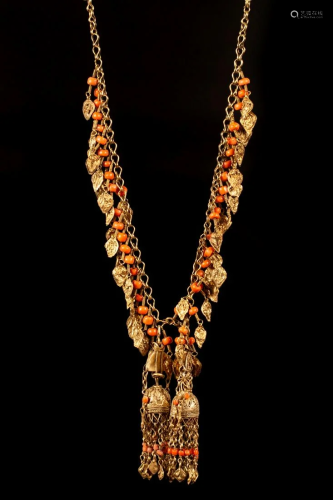 A gilt silver and coral necklace - Uzbekistan / Bukhara