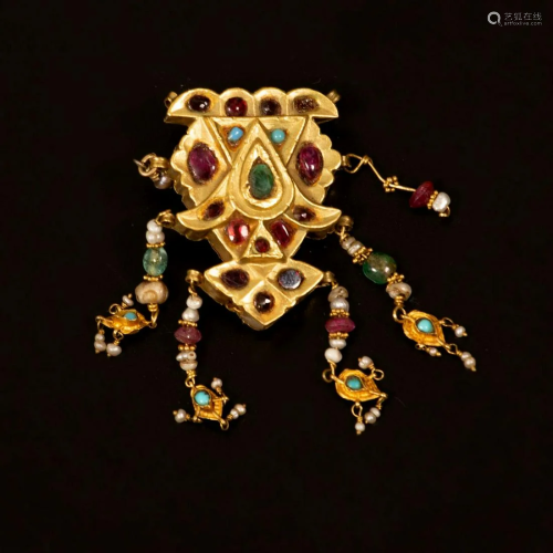 A 14K Gold Brooch / Pendant inset with various stones -