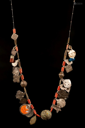A silver and beads necklace, Morocco, 20th century
