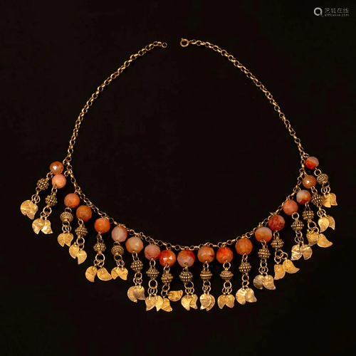 A gilt silver and carnelian necklace - Ottoman empire -