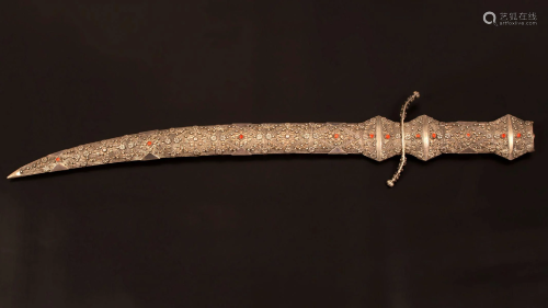 An Islamic Shamshir silver and coral sword