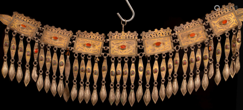 An Antique Gilt Silver Head Jewelry - Turkestan - 1900