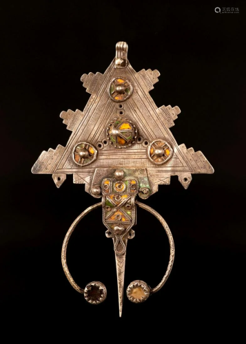 A pair of silver enamelled Fibulas -Tiznit, Morocco,