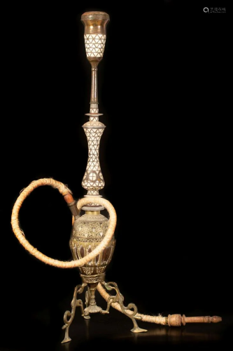 Hookah made of coconut wood and brass decorated with