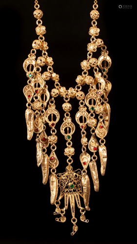 An impressive gilt silver necklace with Hamsa, Djerba,