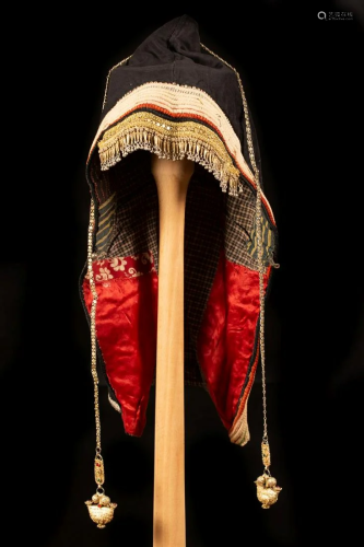 A woman's black hood headgear (Gargush) decorated with