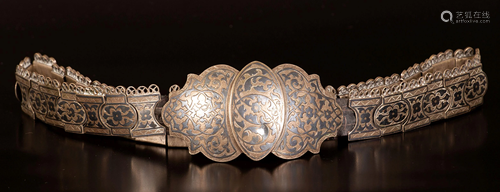 An impressive high quality niello decorated silver belt