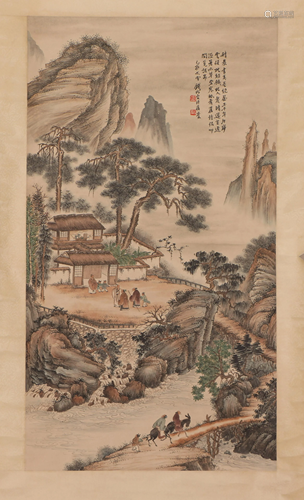 A CHINESE PAINTING OF LANDSCAPE AND FIGURES