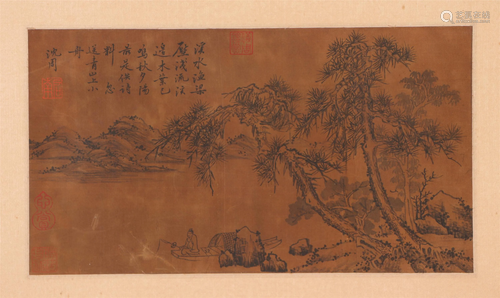 A CHINESE PAINTING DEPICTING FISHING ON THE RIVER