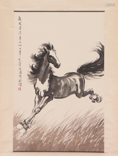 A CHINESE PAINTING DEPICTING A GALLOPING HORSE