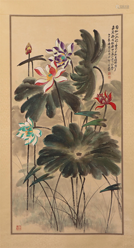 A CHINESE PAINTING OF LOTUS