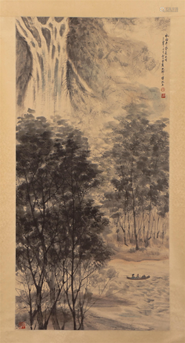 A CHINESE PAINTING OF LANDSCAPE AND FIGURES