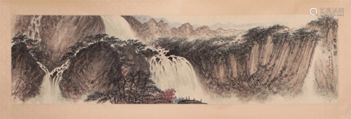 A CHINESE PAINTING OF LANDSCAPE AND FIGURES