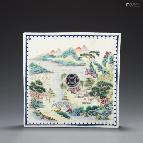 A CHINESE FAMILLE ROSE LANDSCAPE AND FIGURES TEA TRAY