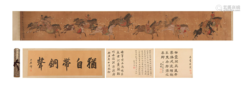 A CHINESE SCROLL PAINTING DEPICTING FIGURES STORY