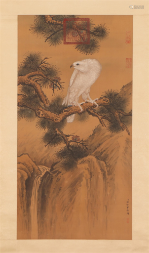 A CHINESE PAINTING OF WHITE EAGLE AND PINE TREE