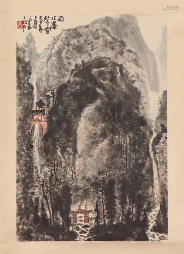 A CHINESE PAINTING OF LANDSCAPE AND FIGURES