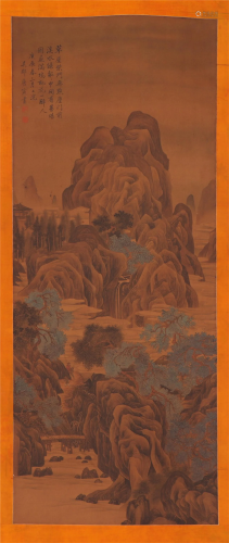 A CHINESE PAINTING OF LANDSCAPE AND FIGURES
