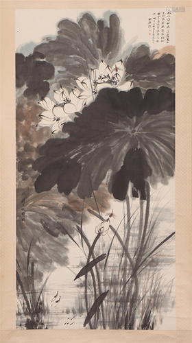 A CHINESE PAINTING OF LOTUS POND SCENERY