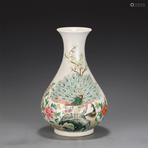 A CHINESE FAMILLE ROSE FLOWER-AND-BIRD PORCELAIN VASE